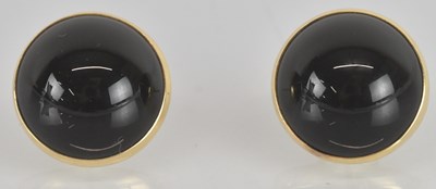 Lot 1509 - A pair of 14ct yellow gold onyx set earrings,...