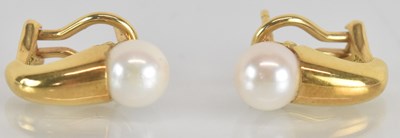 Lot 1483 - A pair of 18ct yellow gold cultured pearl set...