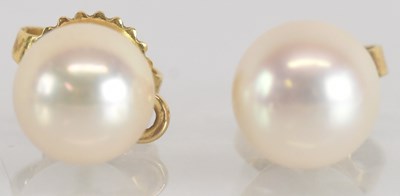 Lot 1516 - A pair of 18ct yellow gold cultured pearl set...