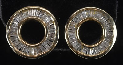 Lot 1482 - A pair of 14ct yellow gold diamond set...