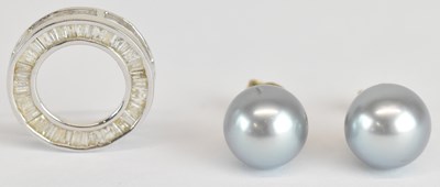 Lot 1497 - A pair of 9ct yellow gold black pearl set ear...