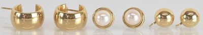 Lot 1513 - A pair of yellow metal hoop earrings, a pair...