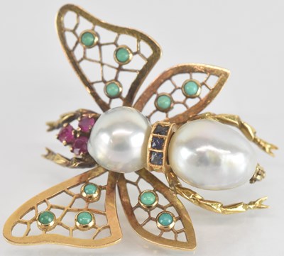 Lot 1537 - A yellow metal ruby, sapphire and seed pearl...