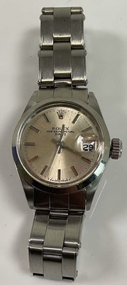 Lot 611 - ROLEX; a lady's stainless steel Oyster...