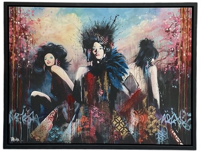 Lot 204 - TROIKA; a hand embellished print on canvas,...