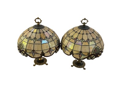 Lot 121 - A pair of modern brass three branch table...