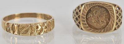 Lot 1319 - Two 9ct gold rings, one with imitation small...