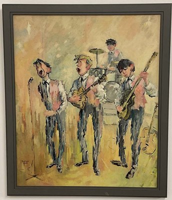 Lot 300 - ANDREWS; oil on board, 'The Beatles', study of...