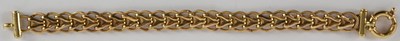 Lot 1592 - A 9ct yellow gold fancy flat link bracelet,...