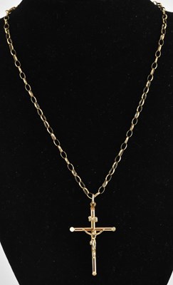 Lot 1412 - A 9ct gold crucifix pendant, length 5cm,...