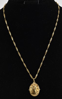 Lot 1454 - A 9ct gold flat link necklace, with hoop clasp,...