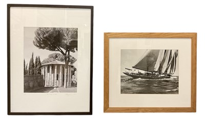 Lot 249 - A black and white photograph of a yacht, 'Off...
