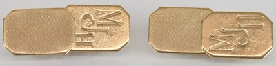 Lot 1528 - A pair of 9ct yellow gold rectangular...