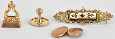 Lot 1546 - A Victorian 9ct yellow gold red stone and seed...