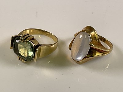 Lot 566 - Two 14ct yellow gold dress rings, one set with...