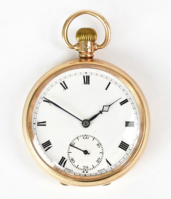 Lot 981 - A 9ct yellow gold open face crown wind pocket...
