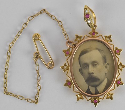 Lot 1547 - A yellow metal ruby and diamond set double...