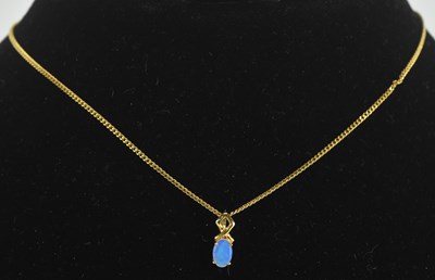 Lot 1458 - An 18ct yellow gold opal set pendant,...