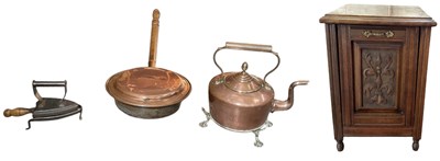 Lot 585 - A 19th century copper bed warming pan, length...