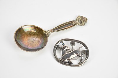 Lot 1548 - GEORG JENSEN; an 'Acorn' pattern caddy spoon,...