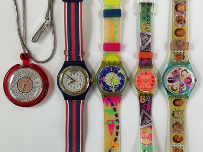 Lot 631 - Four Swatch watches (no packaging) and a Pop...