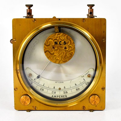 Lot 385 - A NCS Amperes meter in fitted brass and wooden...