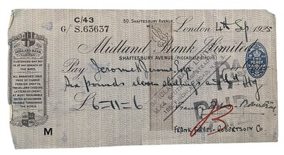 Lot 523 - JEROME K JEROME; a signed Midland Bank Ltd...