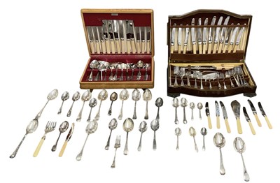 Lot 1010 - Two wooden cutlery boxes containing...
