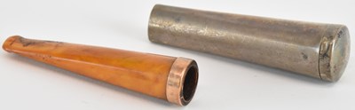 Lot 1209 - An amber cigar holder, with 9ct rose gold rim...