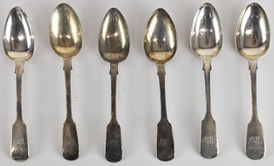 Lot 1151 - Six 19th century Fiddle pattern dessert spoons,...