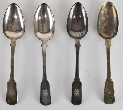 Lot 1154 - Four early 19th century silver tablespoons,...