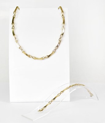 Lot 917 - A 9ct yellow gold fancy link necklace, length...