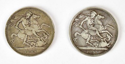 Lot 666 - Two Victorian crowns, 1889 and 1899 (2).