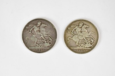 Lot 668 - Two Victorian crowns, 1889 and 1897 (2).