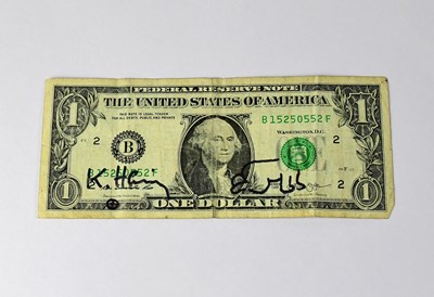 Lot 745 - KEITH HARING; a US $1 bill bearing the...