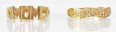 Lot 794 - Two 9ct yellow gold rings, one inscribed 'Mum',...