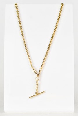 Lot 991 - A 9ct yellow gold belcher link Albert chain,...