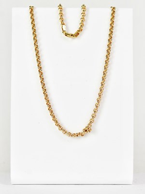 Lot 854 - A 9ct yellow gold belcher link necklace,...
