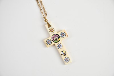 Lot 1619 - A pietra dura type crucifix pendant, suspended...