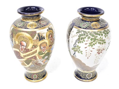 Lot 270 - A pair of Japanese Satsuma vases of baluster...