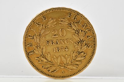 Lot 2487 - A Napoleon III gold 20 francs coin, 1854.