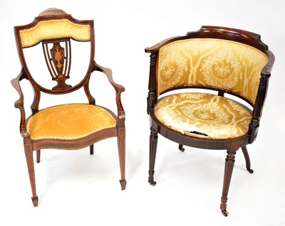Lot 115 - An Edwardian mahogany tub chair, with carved...