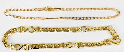 Lot 821 - A 9ct yellow gold fancy link bracelet, length...