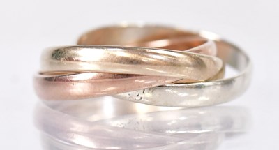 Lot 788 - A 9ct three-colour gold three-band ring, size...