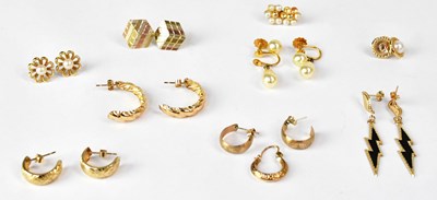 Lot 899 - A group of 9ct yellow gold earrings, including...
