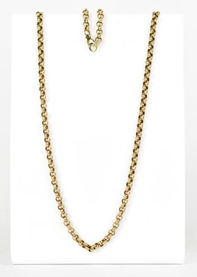 Lot 853 - A 9ct yellow gold belcher link chain necklace,...