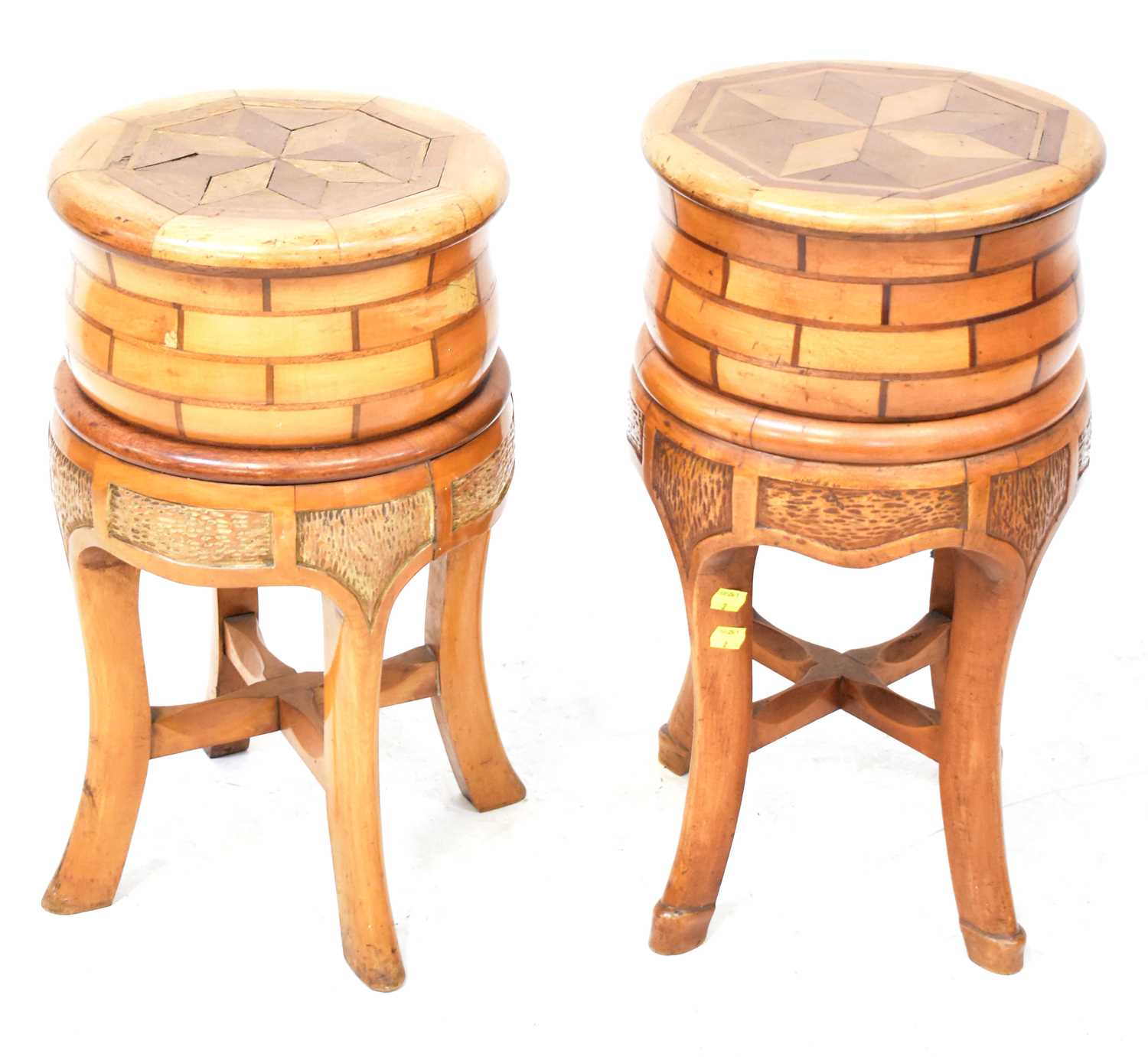 Lot 45 - A pair of unusual bedside tables, each top...