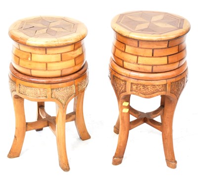 Lot 45 - A pair of unusual bedside tables, each top...
