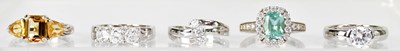 Lot 774 - A 14ct white gold ring set with three cubic...