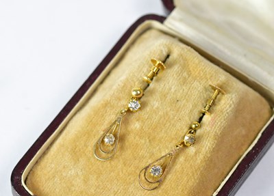 Lot 893 - A pair of 9ct yellow gold teardrop-shaped drop...